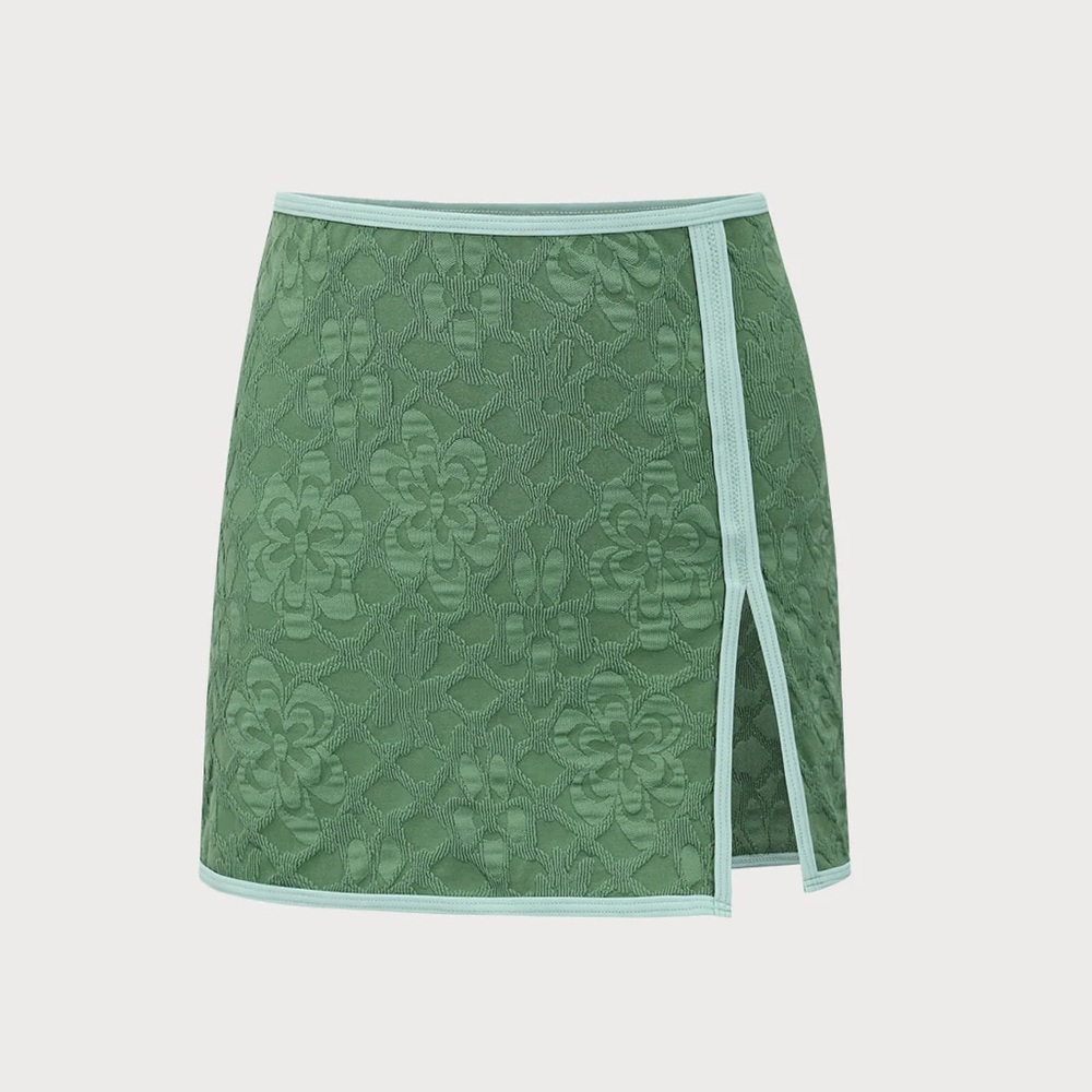 Green Lace Swim Coverup Mini Skirt